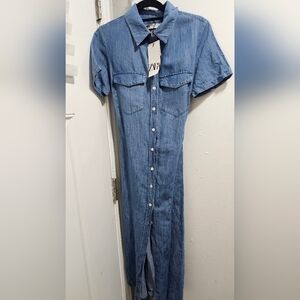 Blue Button-Up Denim Dress